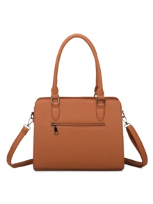 Quilted Satchel Bag With 3 Compartments And Removable Coin Purse Simple Minimalist Stylish For Work And College - 鏽棕色 - 查看 3