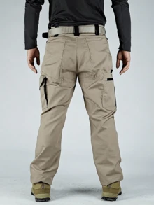 3Pack Men's Solid & Camo Print Pockets Zipper Waterproof Tactical Cargo Pants Without Belt, Regular Fit Sporty Pockets Durability Trousers For Fall, Wear-Resistant Outdoor Training Pant For Men - Kaki + Xanh lá + Đen - Xem 10