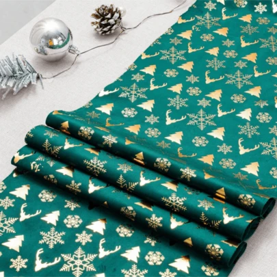 1/2pcs Christmas Table Runner, Reindeer & Snowflake Christmas Tree Polyester Christmas Decor, Home Decoration Dinning Party - Green