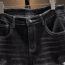 Men'S Slim Fit Stretch Jeans - Black, Slimming Denim Pants With Raw Hem & Button Detail, Versatile For All Seasons, Everyday Basics, Versatile Jeans | Distressed Denim | Rugged Denim Fabri