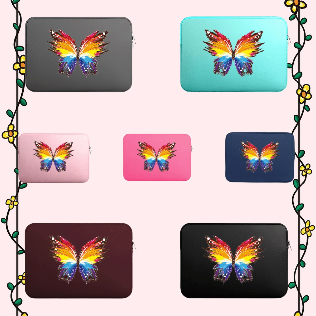 Pothai 蝴蝶设计简约防水减震透气笔记本电脑保护套，保护性笔记本电脑包，女士笔记本电脑包， 书包，大学必备品，返校必备 - 彩色 - 查看 1