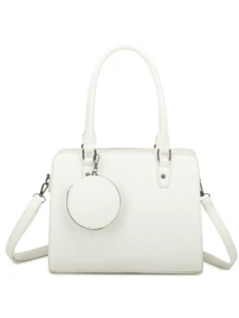 Quilted Satchel Bag With 3 Compartments And Removable Coin Purse Simple Minimalist Stylish For Work And College - 白色 - View 1