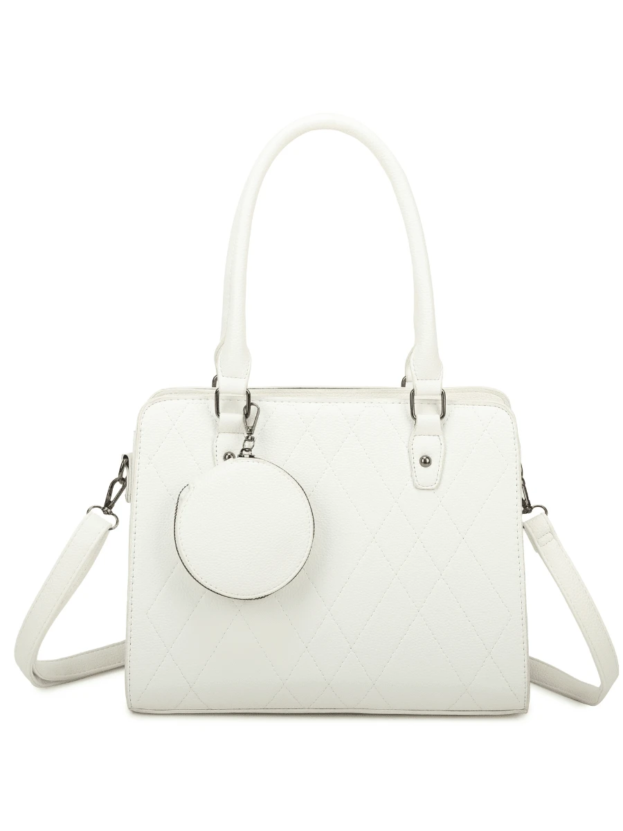 Quilted Satchel Bag With 3 Compartments And Removable Coin Purse Simple Minimalist Stylish For Work And College - 白色 - View 1