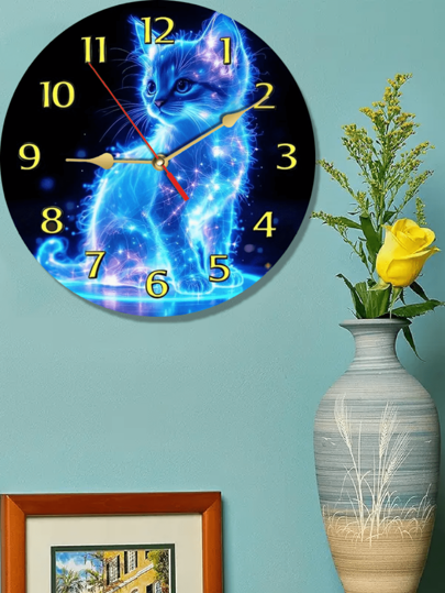 Pc 10 Inch/12 Inch Glowing Cat Wooden Wand Clock, Charming Quiet Bold Roman Numerals, Perfect Bedroom Lover Lovers, Battery Operated (AA), ative Whimsical Artwork, Room Klok Dormitory Back To School Surprise Home Supplies view 3