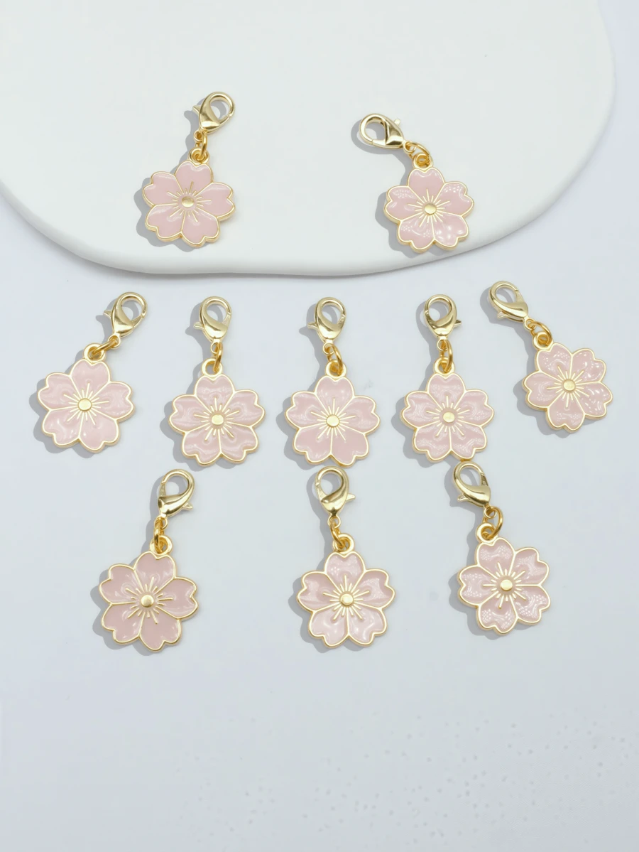 10个合金樱花钥匙扣，优雅花卉设计，带吊牌，适合挂在包包、车钥匙上，情侣生日和节日礼物，粉色调，女士礼物，情人节礼物，汽车配件，可爱哥特风Y2K风格礼物，送给母亲、父亲、毕业生和老师 - 粉紅色櫻花 - 查看 1