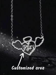 Colier personalizat cu nume în formă de inimă de înger - Alfabet personalizat, Colier cu nume personalizat, Pandantiv elegant cu inimă și aripă cu aur fin - Cadou de ziua de naștere, Ziua Îndrăgostiților, Aniversare - Colier din oțel inoxidabil, Cel mai bun cadou pentru întoarcerea la școală, Vacanță, Călătorie