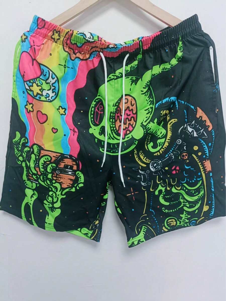 Men's Casual Hawaiian 3D Print Beach Shorts - Quick Dry, Drawstring Waist, Perfect For Summer Outings - Multicolor - View 1