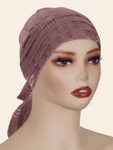 1 件女士针织莫代尔面料褶皱蝴蝶结头巾，时尚便捷，适合居家佩戴 - 排折工藝頭巾 - 查看 13