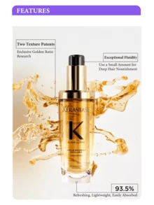 Kérastase ELIXIR Ultimate Hair Oil, 30ml, Infused With Camellia Flower Active Essence, Repairs Damaged Hair, Reduces Protein Loss, Leaves Hair Voluminous, Radiant, Smooth And Silky. Lightweight And Easily Absorbed, Suitable For All Hair Types, Especially Dry And Damaged Hair. Daily Nourishment Enhances Softness, Moisture And Shine. Emits A Premium Woody And Iris Floral Fragrance.