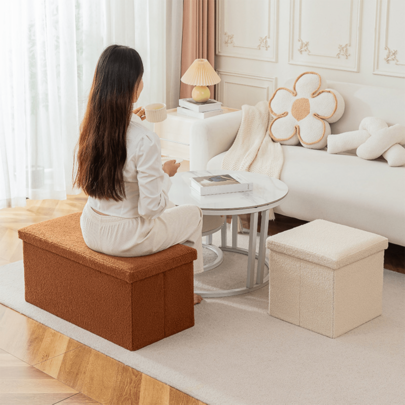 1pc Large Capacity Foldable Storage Ottoman Stool, Cozy Teddy Plush Multi-Function Storage Bench, Versatile Toy Box And Shoe Bench For Stylish Home Organization, Perfect For Living Room, Bedroom, Kids' Playroom, And Entryway, Ideal For Holiday Gift Giving And Seasonal Decor