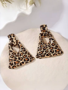 1 Pair Fashionable Exaggerated Metal Geometric Leopard Print Quadrilateral Hoop Earrings, Oversized Stylish For Party Wear - Multicolor - View 5