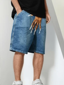 Men Baggy Jeans Shorts Y2k Baggy Jorts Demin Cargo Short Harajuku Bermuda Shorts For Women - 藍色 - 查看 3