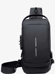 Compact Single-Sided Crossbody Shoulder Backpack USB Code Lock Waterproof - 黑色 - 查看 3