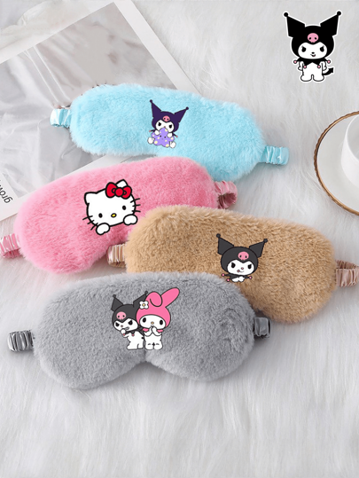 Sanrio Máscara de ojos unisex negra opaca suave y ligera con estampado de Hello Kitty para la siesta y el sueño, accesorio esencial para el verano, vacaciones, cruceros y viajes en automóvil, artículo autorizado de Sanrio ideal para fiestas de despedida de soltera y propuestas a damas de honor.