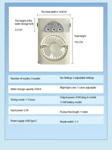 1 pezzo Ventilatore multifunzione trifasico per soffiare aria, raffreddare e umidificare, con tre impostazioni di velocità del vento, dimensioni compatte e diffusione dell'aria a 180°, capacità di immagazzinamento dell'acqua di 250ml, raffreddamento simile al ghiaccio e raffreddamento rapido più fresco più volte