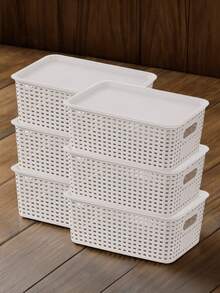6/4/2Pcs Modern Stacked Plastic Storage Box With Lid, High-Quality Rectangular Organizing Box, Suitable For Shelves, Drawers, Wardrobes, Game Rooms, Classrooms And Offices - Multi-Functional Home Storage Box, Natural Touch Design, Perforated Design - White - View 11