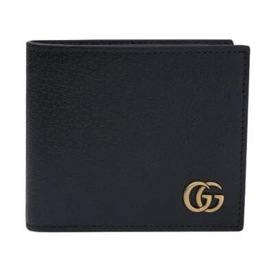 Gucci Mamon Gold Logo Short Double-Fold Leather Wallet For Men,428726-DJ20T-1000