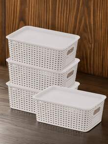 6/4/2Pcs Stackable Plastic Storage Boxes With LIDS - Durable Grey Organization Baskets, Suitable For Home, Office And Classroom - Multi-Functional Shelf Boxes, Home Organizing, Stackable Boxes - màu đen - Xem 2