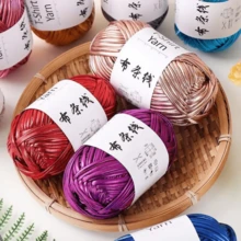100g/300g New Metallic Color Fabric Strips, Shiny Thick Knitted Faux Leather For DIY Bags, Silver Thread, Crochet Bags, Crochet Pads, Craft Yarn - Multicolor-1pcs - View 7
