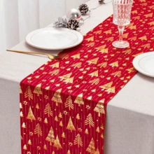 1pc Green Star Patterned Table Runner, Suitable For Home Decor, Dining Table, Wedding, Birthday Party (Green)