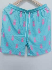 Men's 3D Digital Print Drawstring Beach Shorts, Casual - Multicolor - View 1