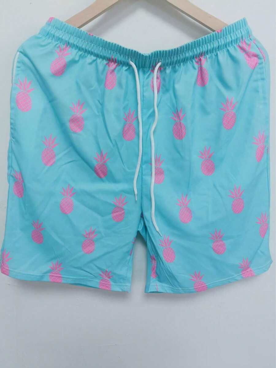 Men's 3D Digital Print Drawstring Beach Shorts, Casual - Multicolor - View 1