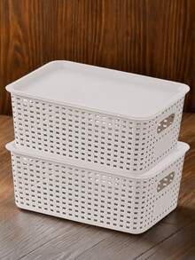 6/4/2Pcs Modern Stacked Plastic Storage Box With Lid, High-Quality Rectangular Organizing Box, Suitable For Shelves, Drawers, Wardrobes, Game Rooms, Classrooms And Offices - Multi-Functional Home Storage Box, Natural Touch Design, Perforated Design - White - View 12
