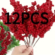12/24 Packs Of Holiday Red Artificial Berry Branches, 8.66 Feet/22 Cm, Christmas Tree Options, DIY Handicrafts, Wedding And Home Decoration, Holiday Party Supplies Christmas Decorations Room Decor - Multicolor - View 7