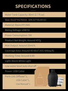 ellestfun 1pc USB 5V 80ml Resin Ultrasonic Essential Oil Diffuser & Aroma Diffuser & Humidifier, Suitable For Small Room Aromatherapy Humidification - Multicolor - View 13