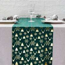 1/2pcs Christmas Table Runner, Reindeer & Snowflake Christmas Tree Polyester Christmas Decor, Home Decoration Dinning Party - Green