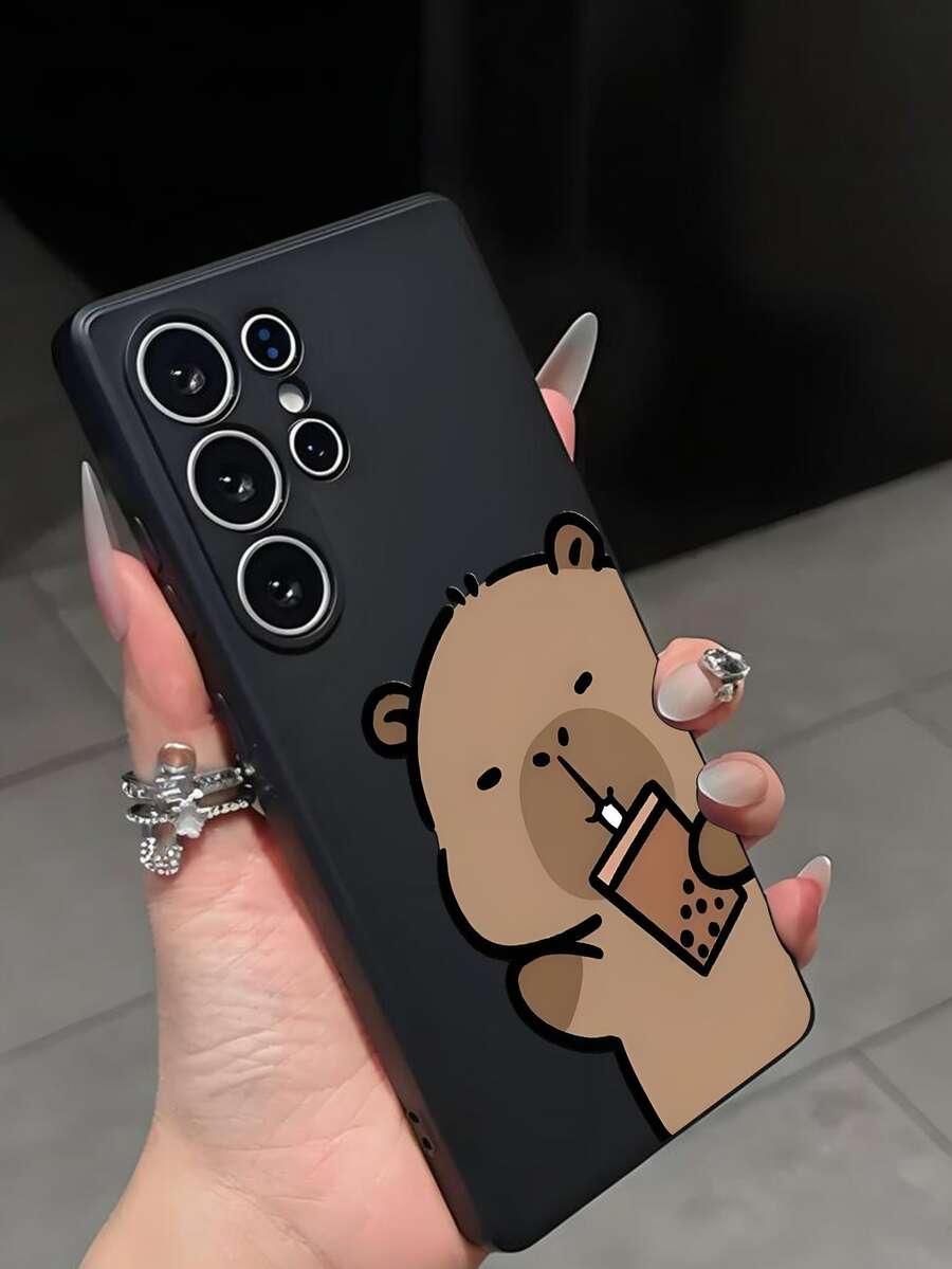 1pc Milk Tea Koala Bear Anti-Drop Anti-Slip Black Phone Case, Compatible With IPhone, Compatible With Honor, Compatible With Redmi, Compatible With Galaxy, And Models,International Version, Not The Domestic Version - Black - View 1