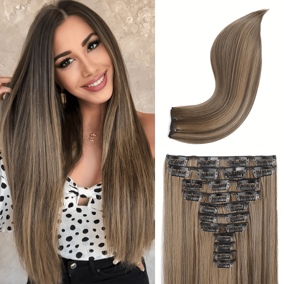 Extensiones de cabello de color resaltado #4/27 clip recto de cabello humano real doble trama 120G por paquete 8 piezas extensiones con clips