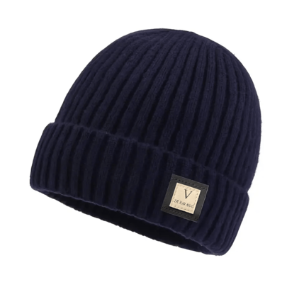 1 Stück Herren Winter Warm Thermisch gefütterte einfarbige Beanie Mütze mit Buchstaben, Outdoor Sport dick warm Skimütze
