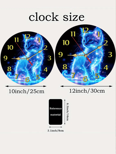 Pc 10 Inch/12 Inch Glowing Cat Wooden Wand Clock, Charming Quiet Bold Roman Numerals, Perfect Bedroom Lover Lovers, Battery Operated (AA), ative Whimsical Artwork, Room Klok Dormitory Back To School Surprise Home Supplies view 7
