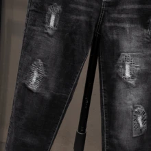 Men'S Slim Fit Stretch Jeans - Black, Slimming Denim Pants With Raw Hem & Button Detail, Versatile For All Seasons, Everyday Basics, Versatile Jeans | Distressed Denim | Rugged Denim Fabri