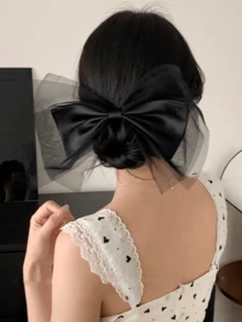 1 件女士优雅大号网状缎带蝴蝶结发夹，高品质强力弹簧发饰，爪夹，发夹，发夹，发夹，发夹，学校用品，蝴蝶结配饰