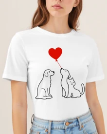 Camiseta Mujer Playera con Estampado frontal blusas gráficas Print enfrente | perros gato corazón amor familia perrijos gatijo frente - Blanco - Ver 1