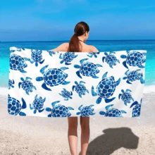 1 件海龟印花防水防沙超大沙滩毯，轻便，适合海滩、度假、旅行、户外露营、野餐 - 超细纤维沙滩巾，快干且吸水 - 彩色 - 查看 14