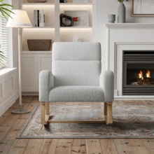 HOKZYHOUSE Fauteuil à bascule gris clair, fauteuil relax fauteuil à bascule chaise de salon chaise pivotante pour salon chambre balcon capacité de charge jusqu'à 150 kg, gris clair - Gris - Voir 5