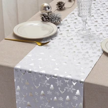 1/2pcs Christmas Table Runner, Reindeer & Snowflake Christmas Tree Polyester Christmas Decor, Home Decoration Dinning Party - Green