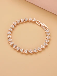 2 Colors Bestselling Diamond Plated Gold/Silver Heart Shaped Bracelet, Fashion Crystal Cuff Bangle Jewelry For Girls - one-size - View 7