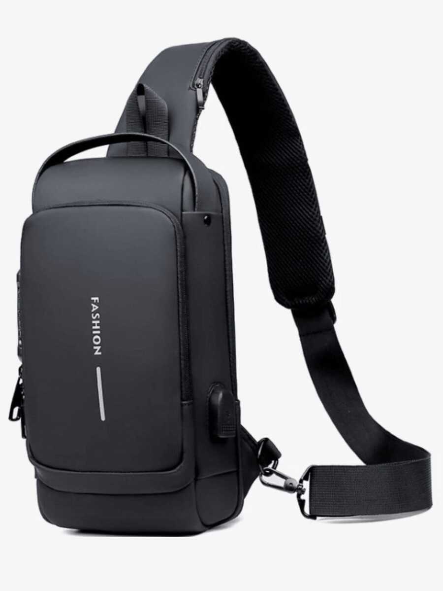 Compact Single-Sided Crossbody Shoulder Backpack USB Code Lock Waterproof - 黑色 - 查看 1
