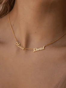 Customized Name Necklace With Cuban Chain, Customized Family Surname Stainless Steel Necklace, Exquisite Personalized Name Necklace, Personalized Jewelry Gift - Gold - View 4
