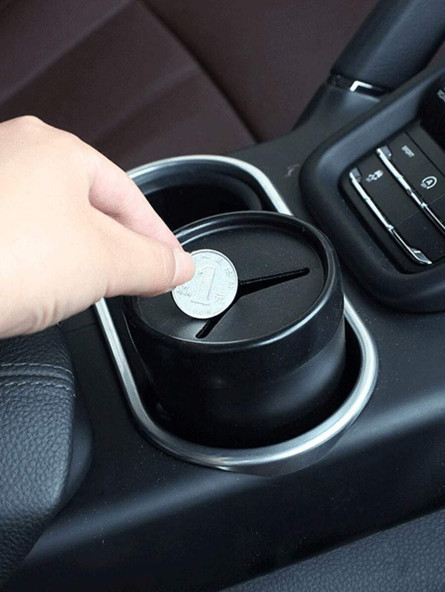 1pc Car Coin Storage Box, Multifunctional Car Mini Trash Can With Lid, Can Be Used As Desktop Organizer, Ashtray, Storage Box, Car Cup Holder. Suitable For Car Garbage Collection.