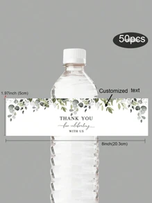 100pcs Custom Eucalyptus Appreciation Water Bottle Stickers, Children's Birthday Party Decoration Water Bottle Label Paper, 8.26inch*1.96inch Green Leaf Label Stickers, Suitable For Thank You Birthday Party Wedding, Back To School, 16.9oz 500ml Water Bottle Labels