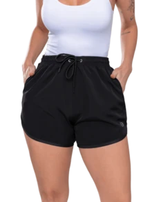 Women's Shorts With Pocket - Loose Beach Gym Elastane - Black - View 1
