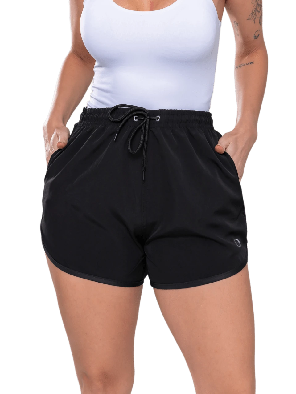 Women's Shorts With Pocket - Loose Beach Gym Elastane - Black - View 1