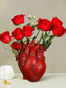 1pc Flower Anatomy Heart Vase Creative Heart Shape Carving Custom Vase Heart Shape Art Resin Vase Desktop Home Decor Decoration Gift Vase, Halloween Heart Decoration Room Decor Flower Vase Glass Vase