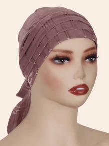 1 件女士针织莫代尔面料褶皱蝴蝶结头巾，时尚便捷，适合居家佩戴 - 排折工藝頭巾 - 查看 5