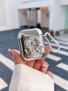 1pc 3D Cool Electroplated Silver Bow Earphone Case, Compatible With Apple Pro 2/Pro/2/3